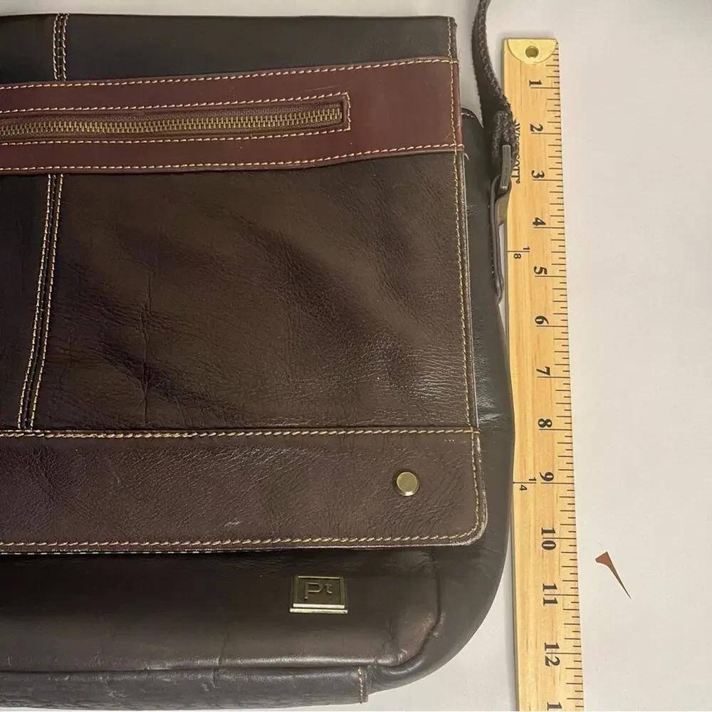 Brown leather messenger laptop crossbody bag